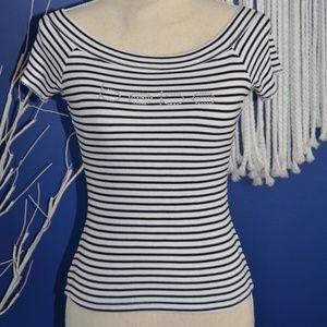 Rhinestone Black & White Striped Bebe Top L